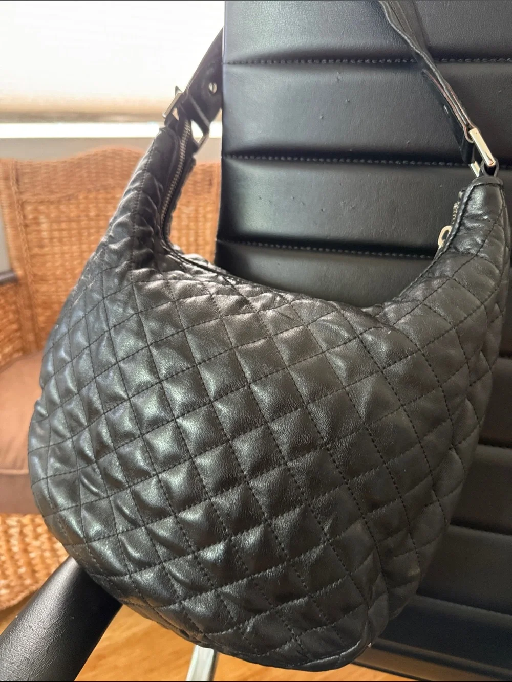 L.A.M.B. Black Quilted Leather Hobo with Branded Plate